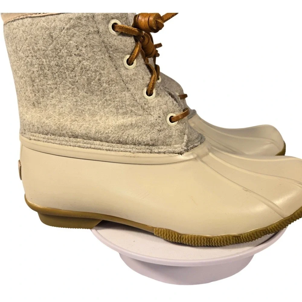 Sperry Saltwater Duck Boots Womens Grey Wool Ivory Rubber‎ STS82473